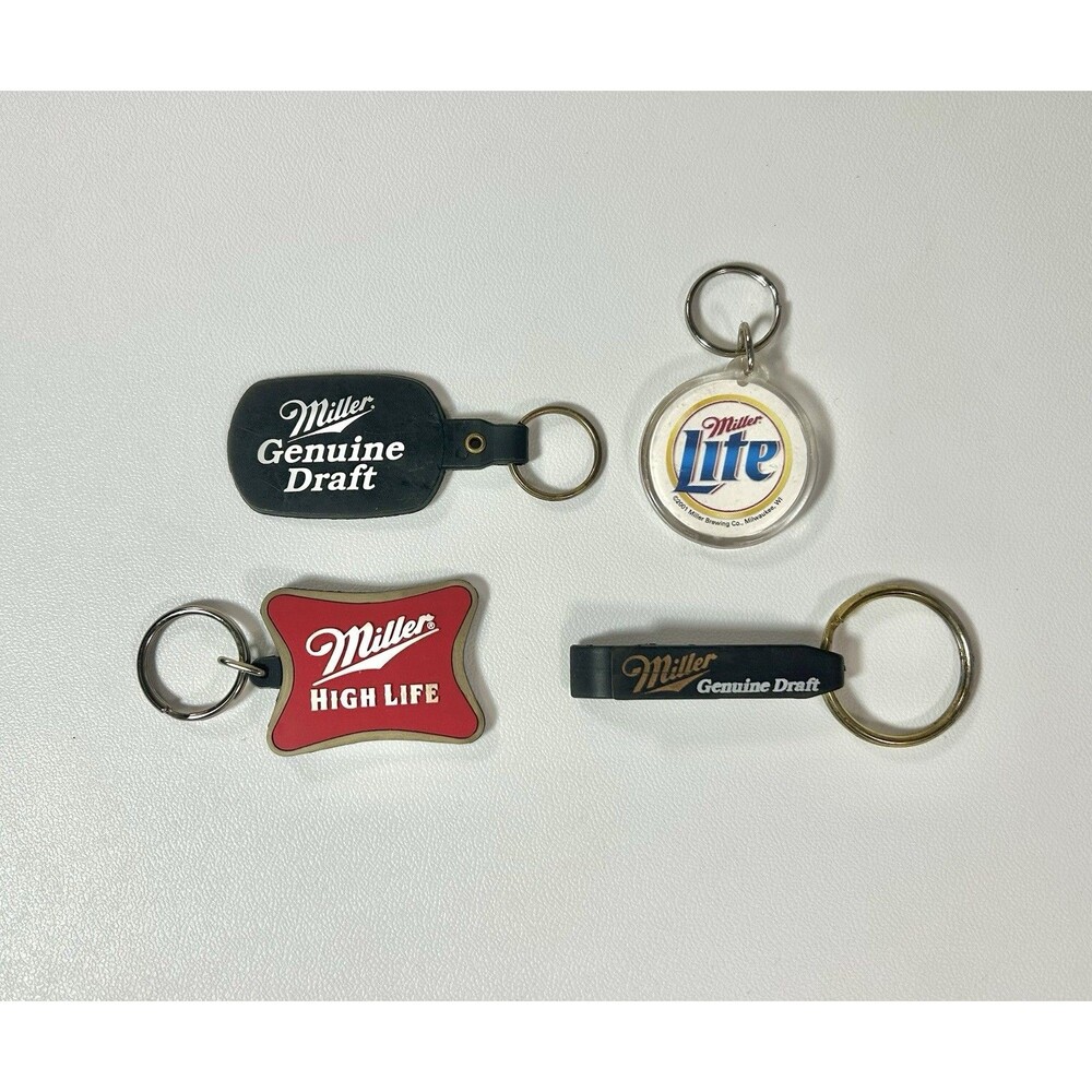 Vintage Lot 4 Miller Lite Beer Key Chain Lot Brewery Bottle Opener